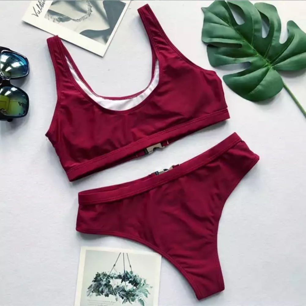 NEW! Wine Red Bikini with Buckle - Picture 2 of 3